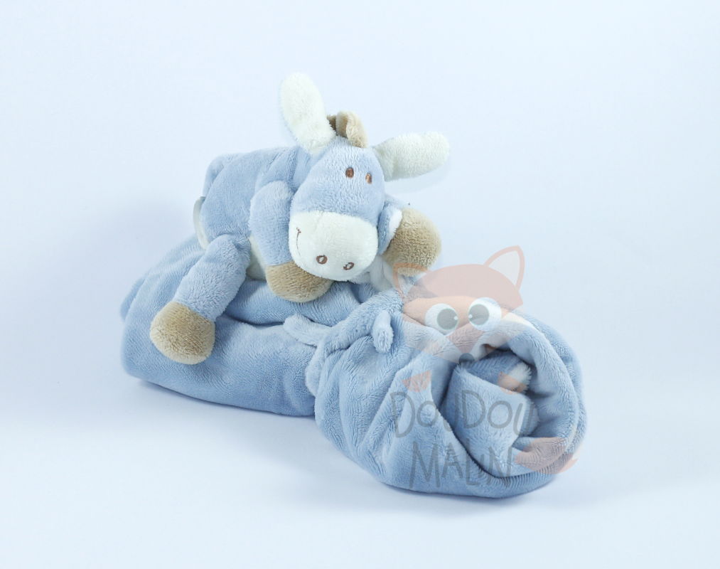 Noukies paco the donkey my first blanket blue white 